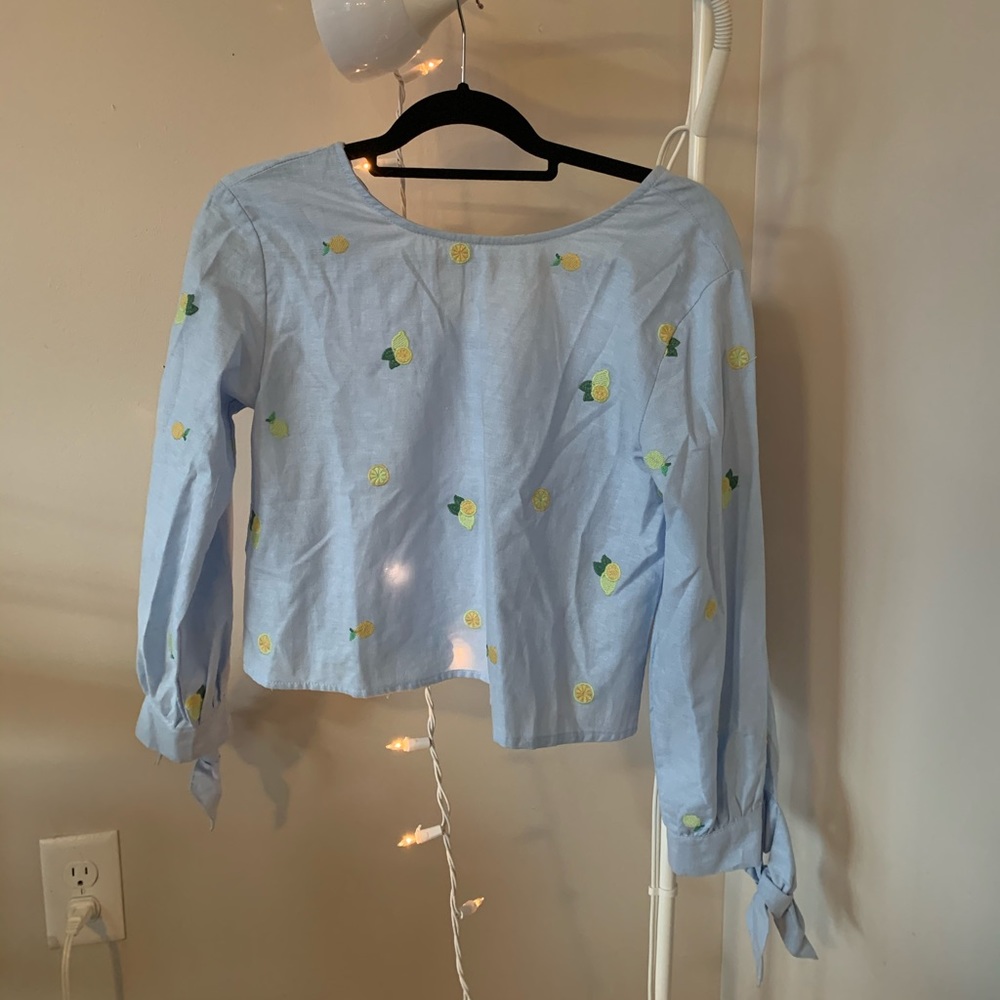 Cotton Blue Shirt with Lemons
